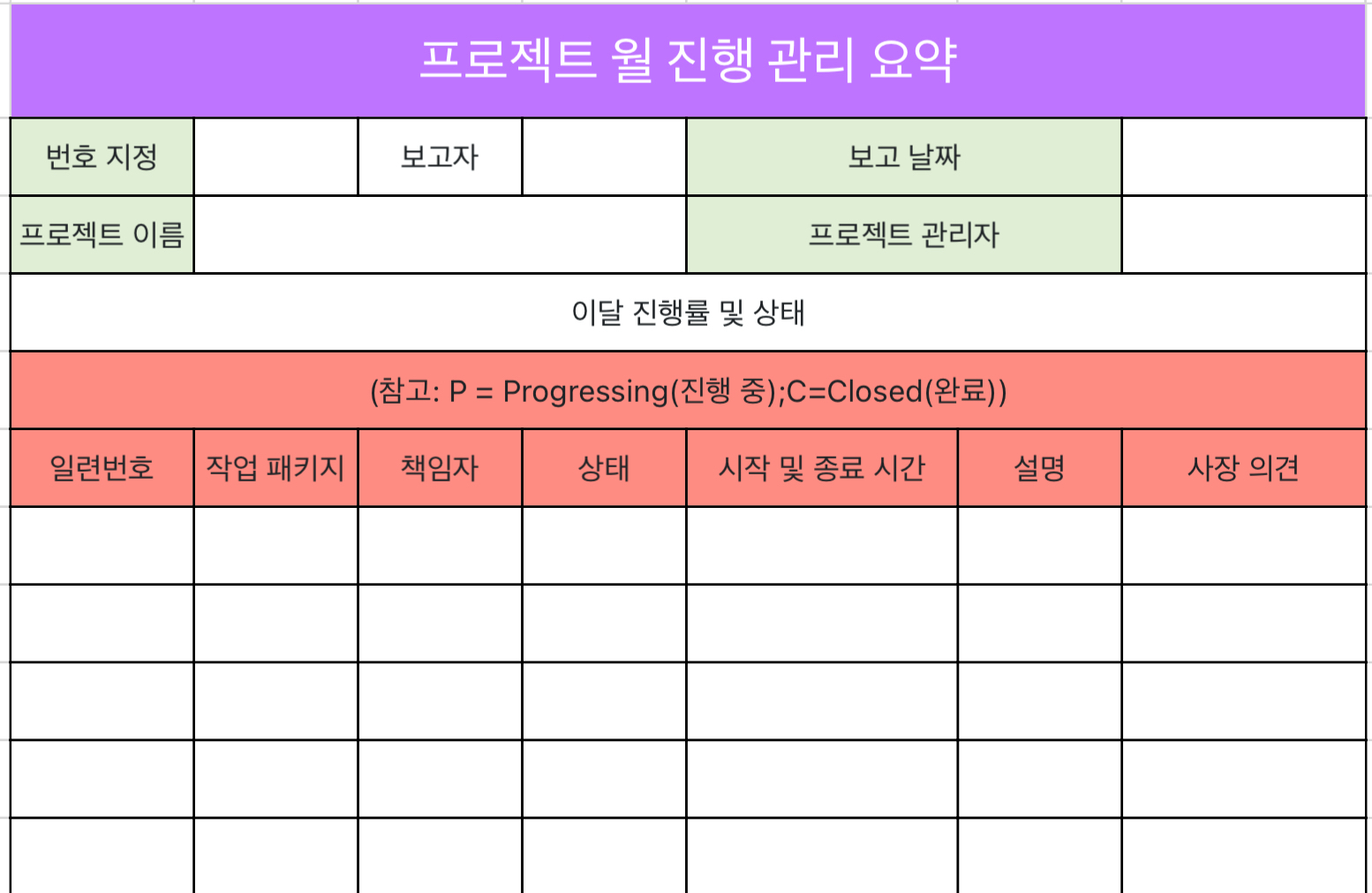 프로젝트 월 진행 관리 요약